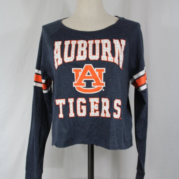 Auburn Tigers AU Colosseum Blue Crop Rhinestone Jeweled LS Shirt Women's M NEW - Picture 1 of 7
